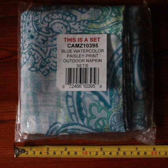 Design Imports Set of 6 Watercolor Paisley Print Outdoor Napkins - Picture 6 of 6